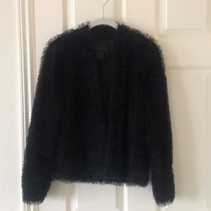 Black fringe faux fur jacket